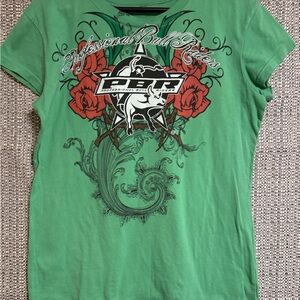 Cowgirl Militia PBR Professional Bull Rider Green Graphic Tee Roses and Thorns